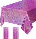 2 Pack Hot Pink Iridescent Plastic Tablecloth Disposable 54 × 108 Inch Glitter Holographic Foil Table Cloth Plastic Laser Rectangle Table Cover for Birthday Wedding Disco Party