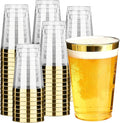 RACETOP 12 oz 200 Pack Disposable Plastic Cups with Gold Rim, Disposable Gold Rim Plastic Cups for Parties, Weddings, Gatherings, and Festival Events