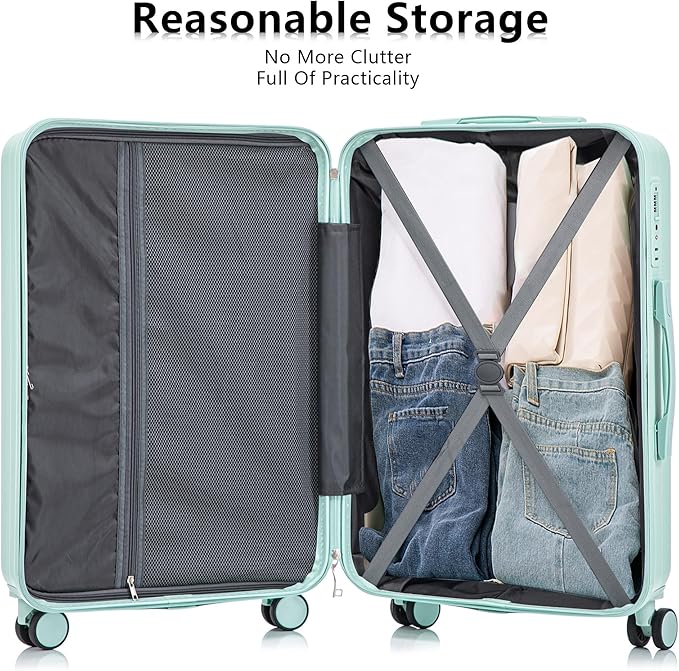 Merax Luggage Sets 3 Piece, Hardshell Suitcase with Lock Double Spinner Wheels, Green, 20/24/28 Inch