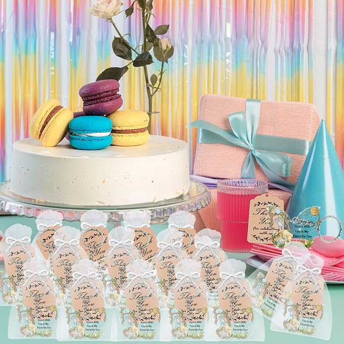 72 Pack Winnie Party Favors with Butterfly Shaped Keychains, 24 Acrylic Keychains, 24 Tags and 24 Gift Bags for Winnie Animal Themed Party