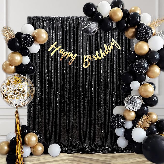 B-COOL Black Sequin Backdrop Curtain 6 Panels 2FTx8FT Shiny Curtain Drapes Glitter Background for Birthday New Years Holiday Party Satge Decorations