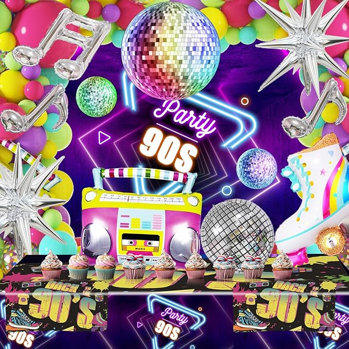 80s 90s Party Decorations, JOGAMS 167Pcs Neon Balloons Arch Kit with Confetti Music Note Star Disco Ball Balloons for 90s 80s Hip Hop Rock Theme Birthday Photo Props Prom Party