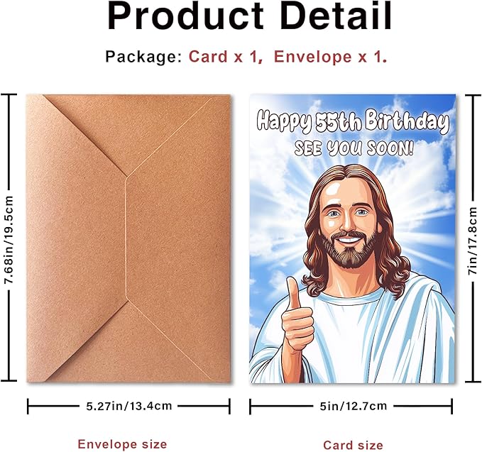 Happy 55th Birthday Funny Jesus Card – Hilarious Dark Humor Greeting for Elderly Men or Women, Funny 55th Birthday Cards for Women or Men
