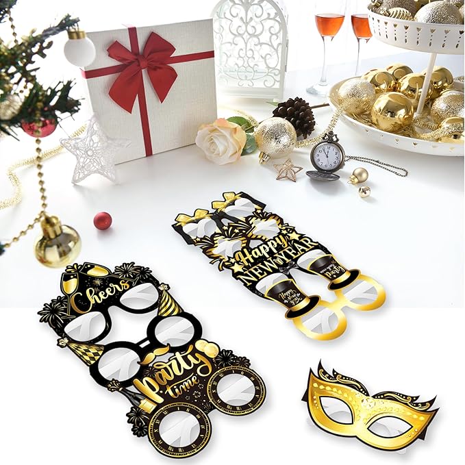 FRIDAY NIGHT Happy New Year Paper Glasses 24 PCS New Years Eve Party Supplies 2026 Funny Eyeglasses Eyewear Happy New Years Decorations