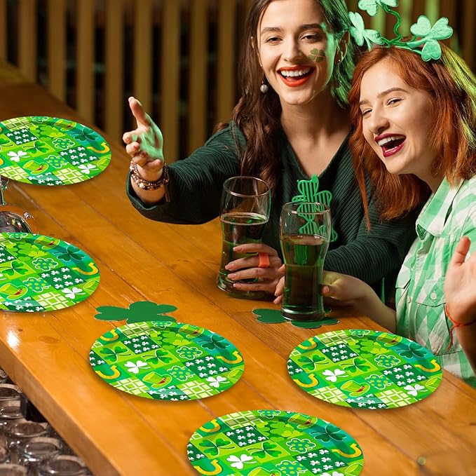Wiooffen 48 Pcs St. Patrick's Day Paper Plates - Irish Shamrock Disposable Dessert Plates for Party Favors and Table Decor