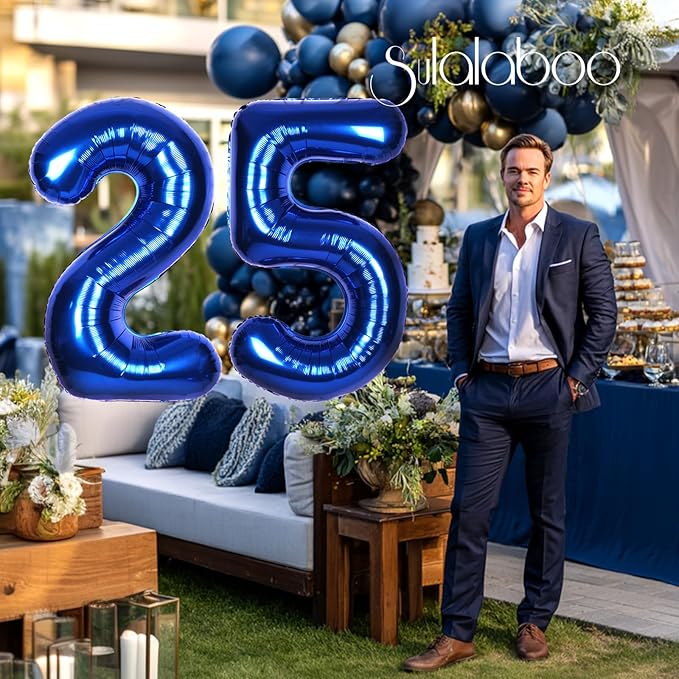 40Inch Navy Blue Number 25 Balloon Large Helium Royal Blue Number Balloons 0-9 Giant Digital 25th Foil Mylar Big Party Balloon for Boy Birthday Party Anniversary Graduation Decorations