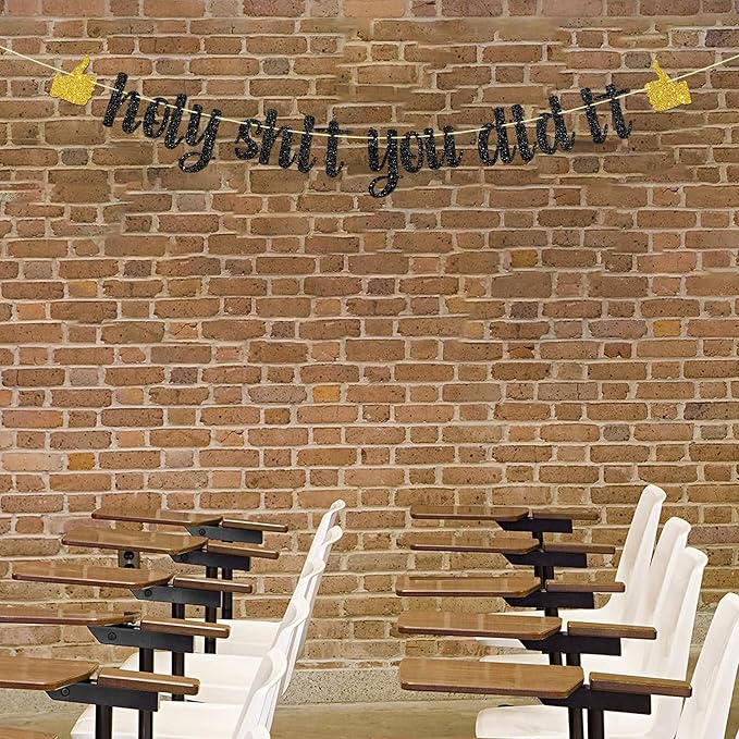 Black Glitter Holy Shit You Did It Banner - Congrats Grad Sign - Funny Graduation Banner - High School/College Graduation Party Decorations