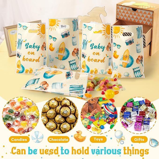 Baby on Board Baby Shower Party Favor Bags - 50Pcs Splish Splash Baby Bash Goody Candy Treat Bags Party Decorations for Kids Boys Girls Birthday Summer Events Supplies