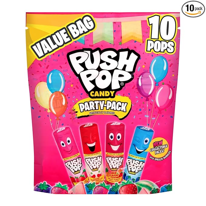 Push Pop Easter Candy Variety Pack, 10 Ct Lollipops Individually Wrapped in Fruity Flavors, Bulk Individually Wrapped Hard Candy, Birthday Party Favors, Easter Basket Stuffers, Egg Fillers, Kids Gifts