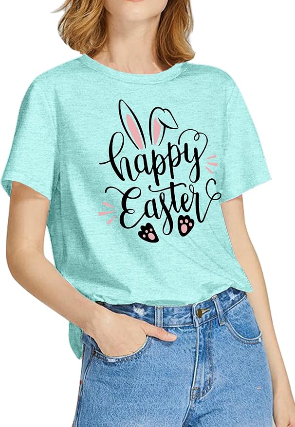 LAZYCHILD Women Easter Teacher Shirts: Funny Treat All with Kindness T-Shirt Bunny Rabbit Tee Tops