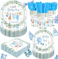 140pcs Boy Baby Shower Decorations Plates Shower Party Tableware with Plates, Napkin, Forks, Cups for Birthday Party Supplies Set Serves 20 Guests (Blue)