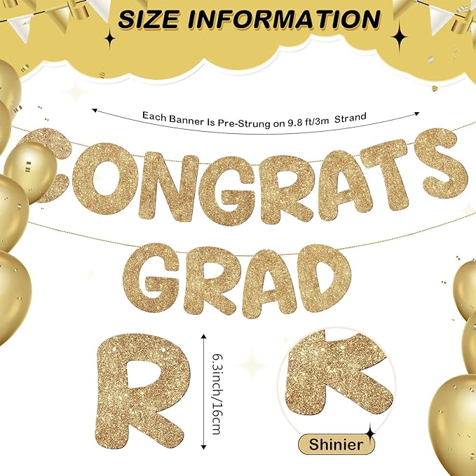 Fulmoon Pre Strung Congrats Grad Banner Glitter Congratulations Banner College Graduation Sign Class of 2026 Grad Party Decorations for High School University Graduation Party Favor(Champagne Gold)