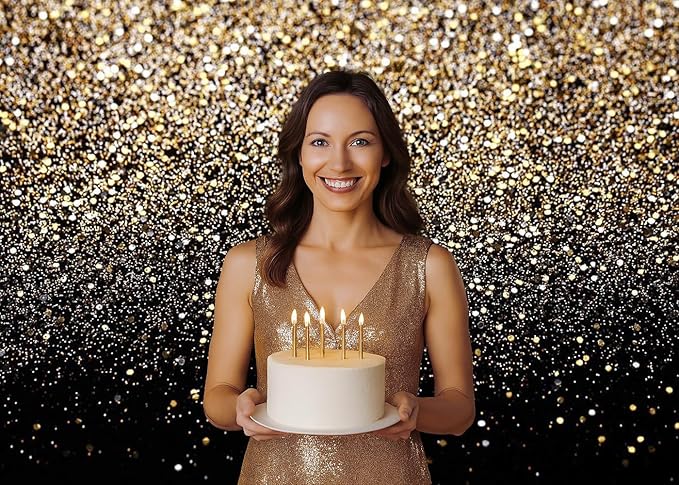 Dudaacvt 7x5FT Black and Gold Backdrop Gold Spots Backdrop Vintage Background for Birthday Wedding New Year’s Eve, and Party Decorations
