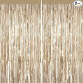 2 Pack Champagne Gold Foil Fringe Curtains, 3.3ft x 6.6ft Streamer Foil Curtain, Tinsel Backdrop for Birthday Party, Christmas Decor, Wedding Engagement Baby Shower Bachelorette Party Decorations