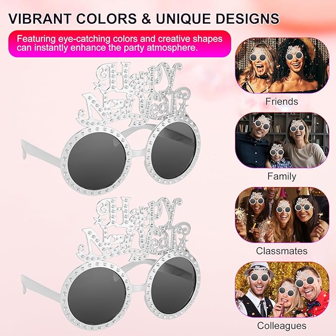 Happy New Year Metallic Glasses Shiny 2026 Party Eyeglasses for Adults & Kids Fun NYE Accessories & Photo Booth Props