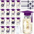 Boao 16 Sets Graduation Table Decoration Set with LED Light up Graduation Decorations for Class of 2026, Grad Jar, Felt Grad Hat and Stickers for High School College(Purple,Vivid)