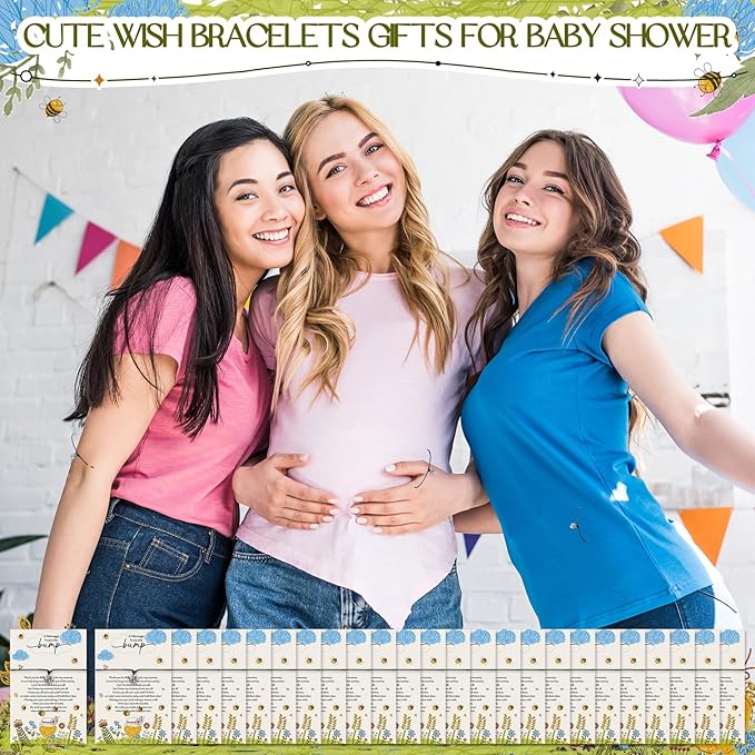 Thyle Baby Shower Favors for Guests Adjustable Bracelets with Message from the Bump Card Footprints Charm Baby Shower Bracelets for Gender Reveal Thank You Gifts(50 Set,Nature)