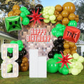 140Pcs Green Balloon Arch Garland Kit with Lime Green Brown Black Square Star Foil Balloons for Gaming Theme Party Decor, Birthday Party Supplies, Kids' Party Crafts and Decorations
