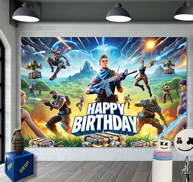 IndoTribe Video Game Birthday Decorations 6x4ft Video Game Supplies Birthday Decorations for Boys Gamer Party Decorations Gaming Party Decorations Birthday Gaming Backdrop Gaming Banner