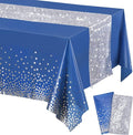 Irenare Tablecloth and Sequin Table Runner Set Polka Dots Confetti Table Cover Dining Plastic Tablecloths Glitter Decorations for Birthday Wedding Anniversary Party Supplies(Blue, Silver,2 Pcs)