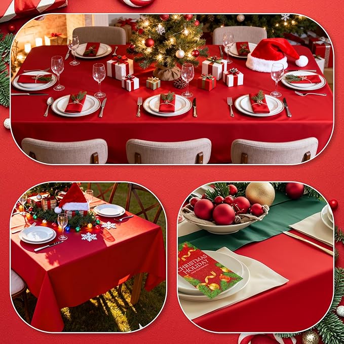mwellewm 4 Packs Red Tablecloth, Plastic Red Table Cloth Christmas Tablecloth 54" × 72" Rectangle Disposable Tablecloths Waterproof Green Table Cover for Party Holiday & Gathering Use