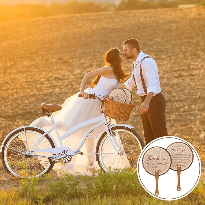 100 Pcs Wedding Hand Fans for Guests Bulk Decorative Plastic Handheld Wedding Favor Fans with Handle Thank You for Celebrating with Us for Ceremony Bridal Shower Party Decor (Tree Bark)