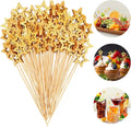 100 Pcs Gold Star Toothpicks, 4.72 Inch Gold Star Cocktail Picks for Appetizers, Long Bamboo Toothpicks, Decorative Toothpicks Skewers for Holiday Birthday Party Decorations (Gold Star)