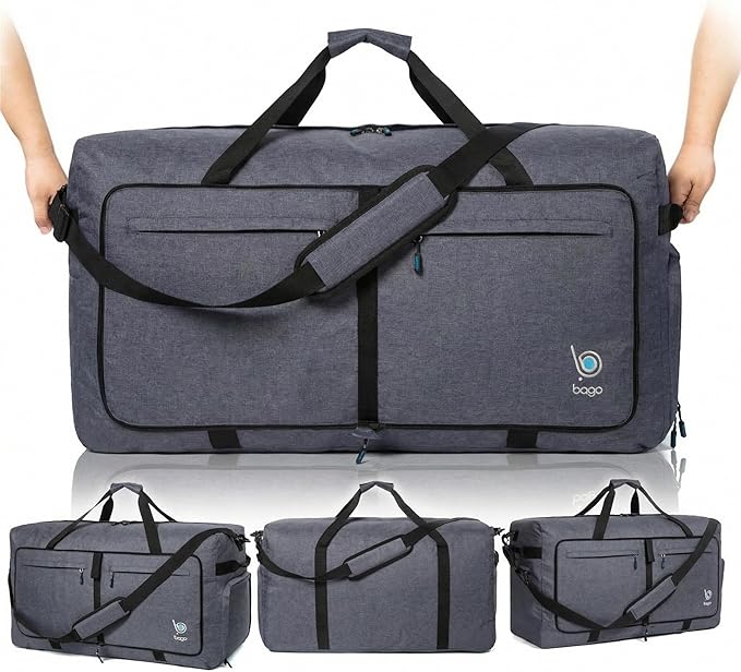 Bago Extra Large Duffle Bag for Travel Women & Men. Durable, Lightweight, Foldable Travel Duffel Bags For Traveling Women. 140L Duffle Bags Use As a Weekender Bag with Shoe Compartment, Checked Duffel