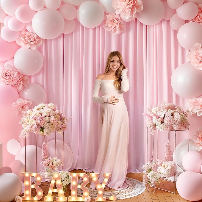 8x10FT Baby Pink Backdrop Curtains for Wedding Parties, Wrinkle Free Polyester Photography Backdrop Drapes for Wedding Baby Shower Birthday Parties Stage Background Stand Decorations 4x10ft,2 Panels