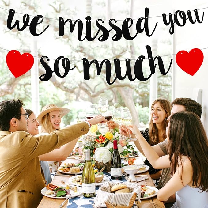 Valentine's Decorations Welcome Home Banner We Missed You So Much, Black Glitter Congratulation Friends Back Sign Happy Friendsgiving Banner, Military Graduation Family Reunion Party Decor