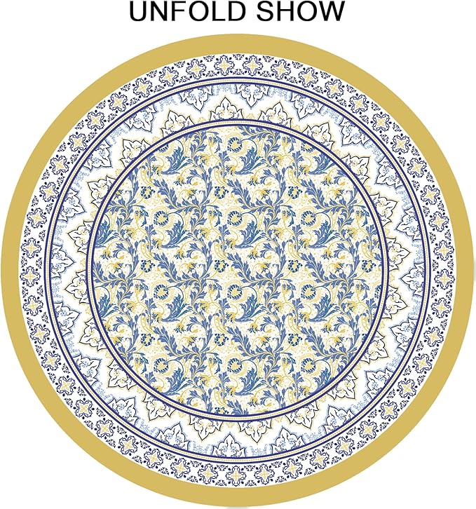 Yellow and Blue Floral Tablecloth Round 60 Inch Farmhouse Boho Tablecloth Spring Summer Fabric Table Cloth With Wrinkle Resistant For Kitchen Holiday Picnic Party Dinner Room Indoor Outdoor Decor
