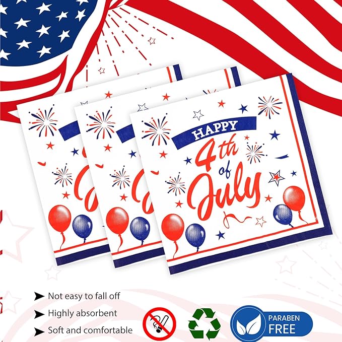 75PCS 4th of July Paper Plates and Napkins - Patriotic Themed Tableware Set Include 7in Paper Plates Napkins Forks Disposable Decoration Supplies for Independence Day Patriotic Party, Serve 25