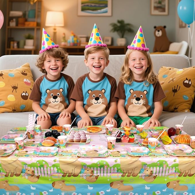Pink Capybara Party Decoration - Capybara Birthday Party Tableware Supplies Includes Plates, Cups, Napkins, Tablecloth, Straws (20)
