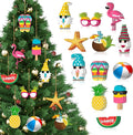 Chunful 36 Pieces Summer Tree Ornaments Christmas in July Wood Hanging Decoration Beach Wooden Slices Winter Tree Ornaments with String for Luau Hawaiian Party Supplies (Classic Style)