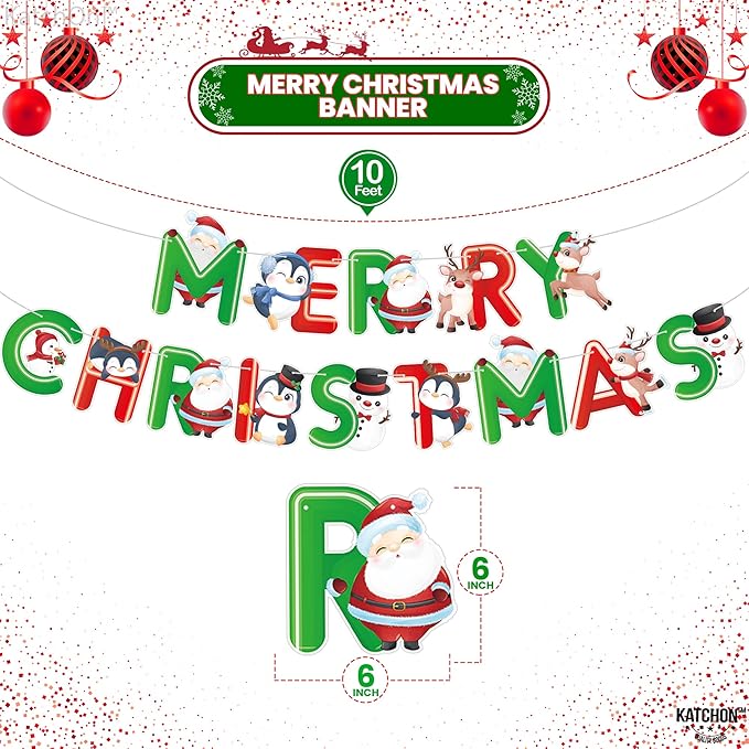 KatchOn, Red and Green Merry Christmas Banner - 10 Feet, No DIY | Merry Christmas Garland for Christmas Decorations | Christmas Garland for Christmas Party Decorations | Merry christmas banner garland