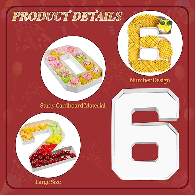 2026 Cardboard Numbers for Charcuterie, 4 Pack, 10.25 inch Fillable 2026 Numbers- Charcuterie Tray for Graduation Parties, Candy Display Box - Cardboard Decor, White