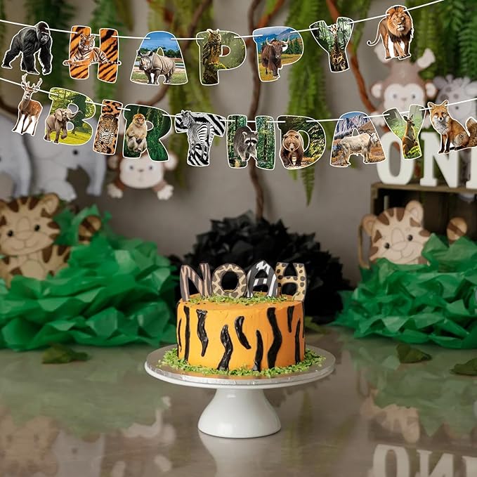 Safari Animals Party Decorations Happy Birthday Banner Safari Animals Party Banner Garland for Birthday Party Decorations Safaris Animals Party Supplies