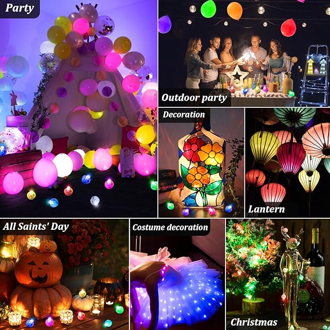 AIKEI 50pcs LED Balloon Lights,Mini Balls Lights,Long Standby Time Party Lamps,Waterproof Led Light for Paper Lantern Halloween Christmas Birthday Party Decoration White