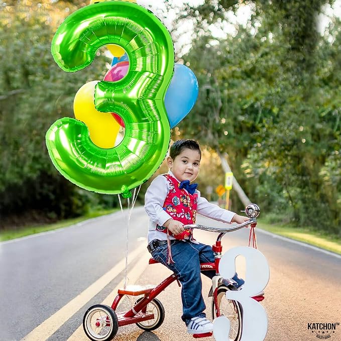 KatchOn, Light Green Number 3 Balloon - 40 Inch | Green 3 Balloon Number for Three Rex Birthday Decorations Boy | 3rd Anniversary Decorations | Green Party Decoration