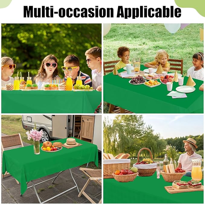 Smiry Disposable Table Cloth - 6 Pack, 54 x 78 Inch Waterproof Rectangle Tablecloths for Parties, Decorative Plastic Table Cover, Leakproof & Sturdy, Green