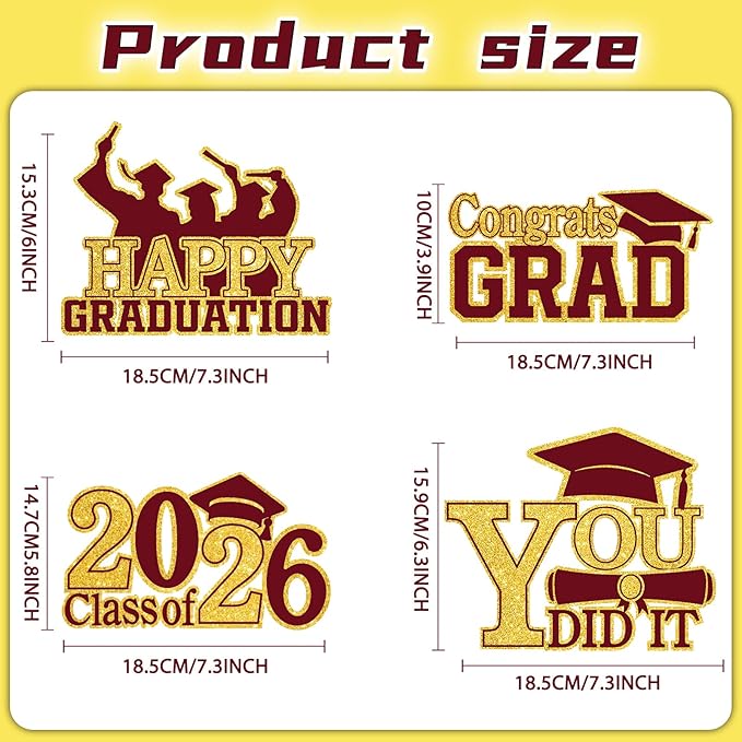 4Pcs Graduation Decorations Class of 2026 Wood Table Centerpieces Congrats Grad Wooden Sign Graduation Table Toppers Congratulate Tiered Tray Decor for 2026 Graduation Party (Maroon-Gold)