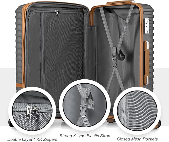 Joyway Luggage Set 3 Piece Suitcase Sets with Spinner Wheel,Hardside Expandable Travel Laggage with TSA Lock (20/24/28,Grey)