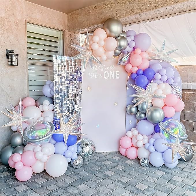6PCS Iridescent Star Balloons, 22Inch Huge Iridescent Explosion Star Balloons Holographic Spike Cone Foil Balloon for Baby Shower Bridal Shower Wedding Birthday Party Decorations