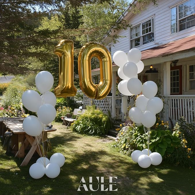 AULE 40 Inch Large 10 Balloon Numbers Gold, Big Foil Number Balloons, Giant Helium Happy 10th Birthday Party Decorations for Man and Women, Huge Mylar Anniversary Party Supplies