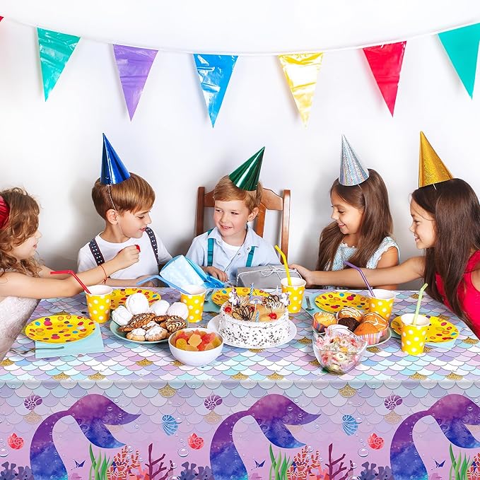 Kochorie 2 Pieces Mermaid Party Tablecloth Plastic Mermaid Party Supplies Disposable Rectangle Tablecloths for Under The Sea Ocean Themed Birthday Parties Decorations Supplies