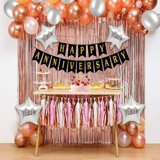 Happy Anniversary Cake Topper Happy Anniversary Cake Decorations for Party Decorations (gold red heart)