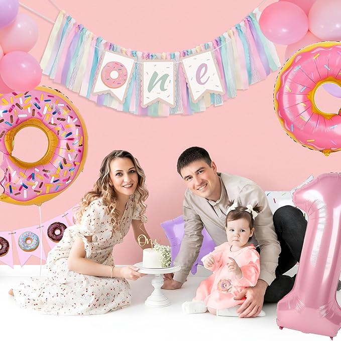 Donut Highchair Banner 1st Birthday Girl Sweet One Birthday Party Decorations Rainbow High Chair Banner Photo Background