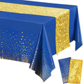 Irenare Tablecloth and Sequin Table Runner Set Polka Dots Confetti Table Cover Dining Plastic Tablecloths Glitter Decorations for Birthday Wedding Anniversary Party Supplies(Blue, Gold,2 Pcs)