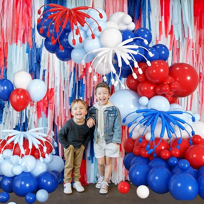 Red White Blue Balloon Arch Kit, 12 Inch Royal Light Blue Red White Latex Helium Balloon Garland for Royal Patriotic Baseball Nautical Birthday Baby Shower Graduation Party Decoration