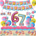 6 7 Themed Birthday Party Decorations, 6 7 Meme Decorations, Includes Foil Balloon, Banner, Hanging Swirls, Latex Balloons, Tables Centerpieces, Tablecloth for Six Seven Kids Boy Girl